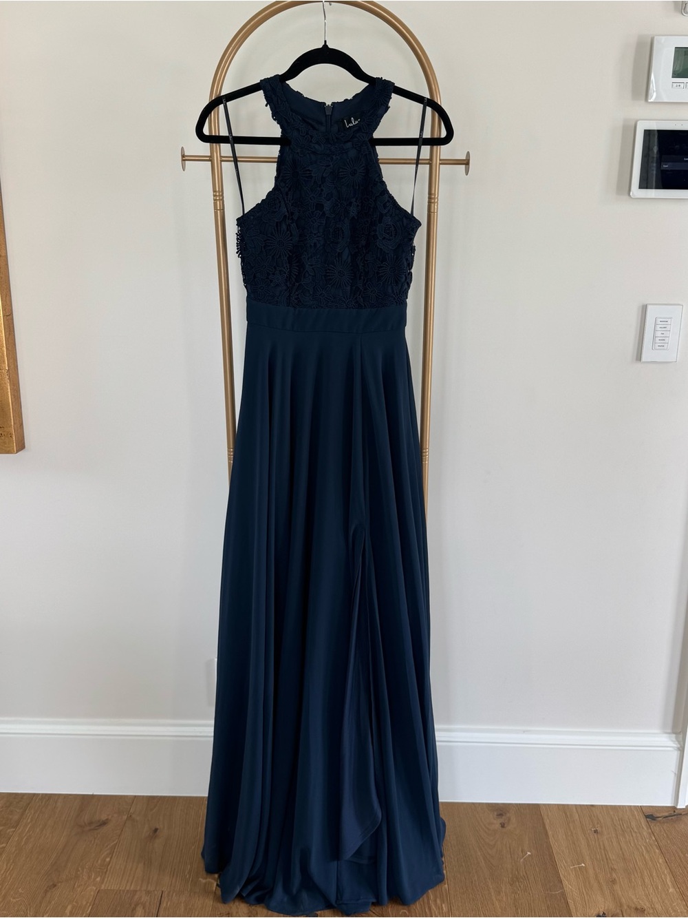Lulu's Midnight Navy Lace Halter Maxi Dress